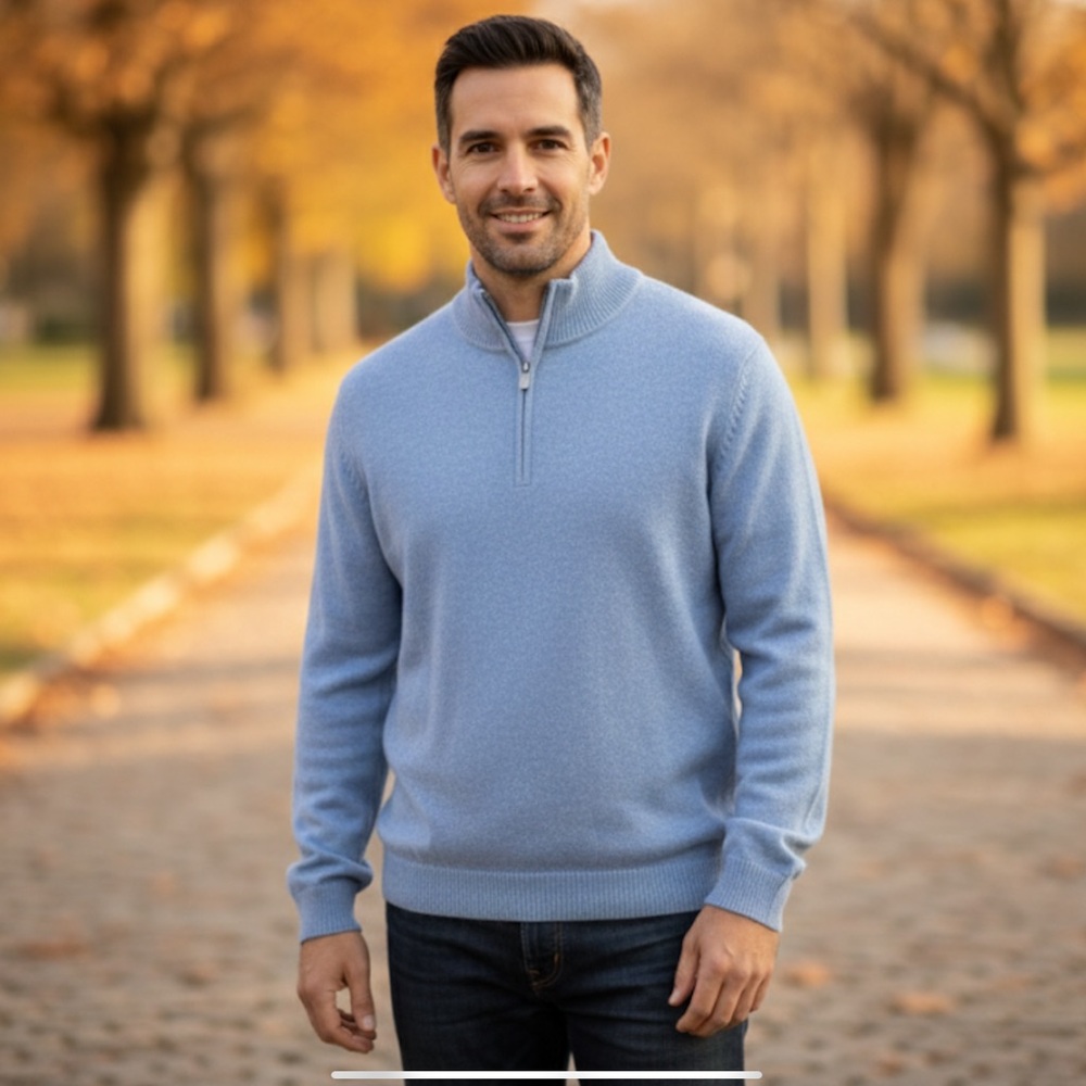 JWN Nordstroms Cashmere Light Blue Quarter Zip Pullover Sweater XL